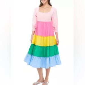 Crown and Ivy Women's 3/4 Sleeve Smocked Bodice Dress